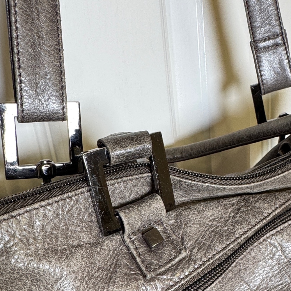 Helen Welsh Metallic Gray Leather Convertible Shoulder Crossbody Tote π - Picture 4 of 16